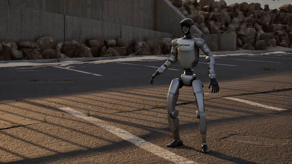 系统架构图，展示了虚幻引擎渲染、MuJoCo物理和外部机器人组件之间的集成